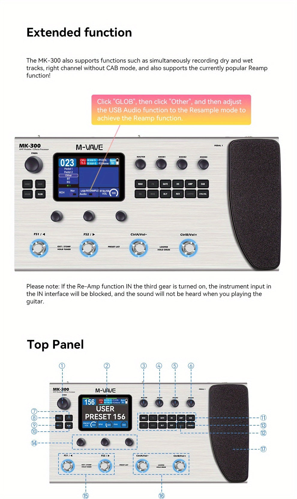 M-VAVE MK-300 -in- Electric Guitar & Bass Multi-Effects Processor with Drum Machine Backing Loop, Emulated Amplifier Suitable for Studios, Performances, Recording Gear, Looping Effects Unit