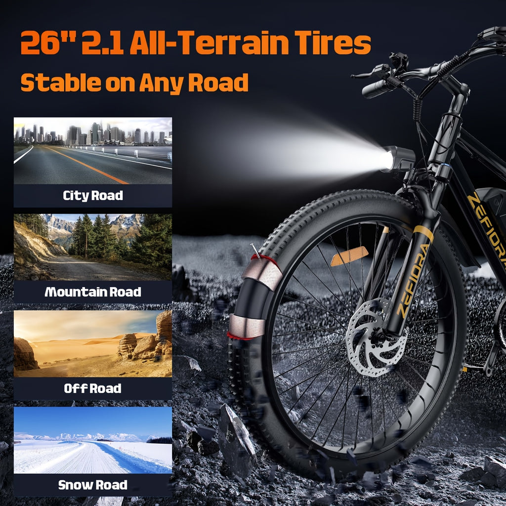 26" Electric Bike For Adults, 749W Motor, 48V 7.8/10AH Removable Battery, 25MPH Top Speed, 7-Speed Gears, Disc Brakes, Front Suspension, 26"2.1 All-Terrain Tires, LCD Display, Step-Over Commuter E-Bike, With Free Delivery From Local Warehouse