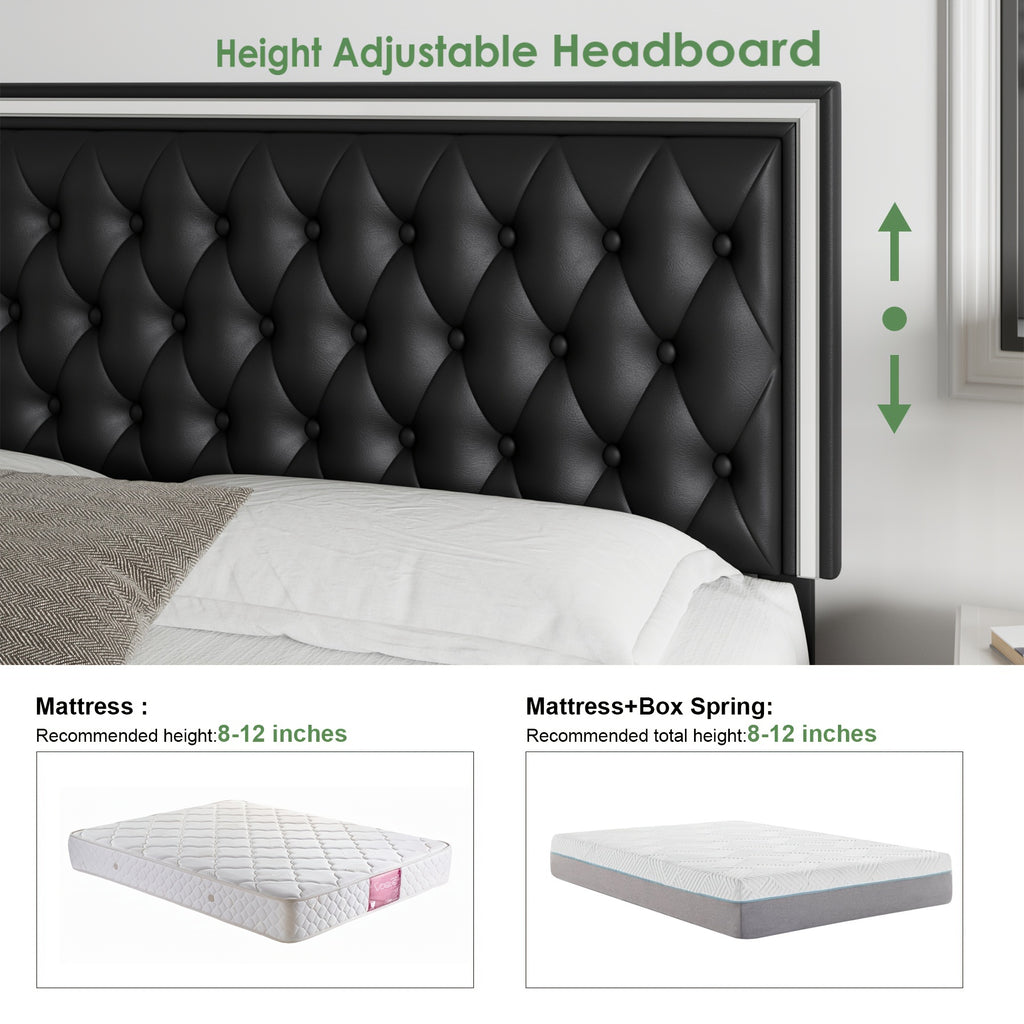 Full/Queen/King Size Modern Bed Frame with LED Headboard & 4 Storage Drawers - Upholstered Platform Bed, Button Tufted Headboard Suitable for Beige/White/Black - Assembly, No Box Spring Needed, Wood-Free