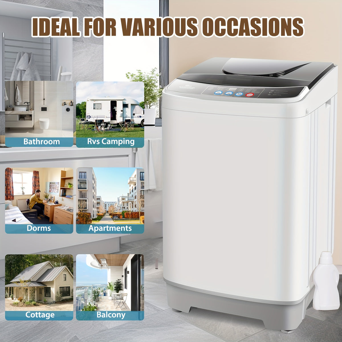 Portable Washing Machine 17.8Lbs/20Lbs Capacity, 2.4 Cu.Ft Full-Automatic Portable Washer Machine with 10 Programs And 8 Water Levels Selections, Low Noise, LED Display, Washing Machine for Apartment, Home, Dorms