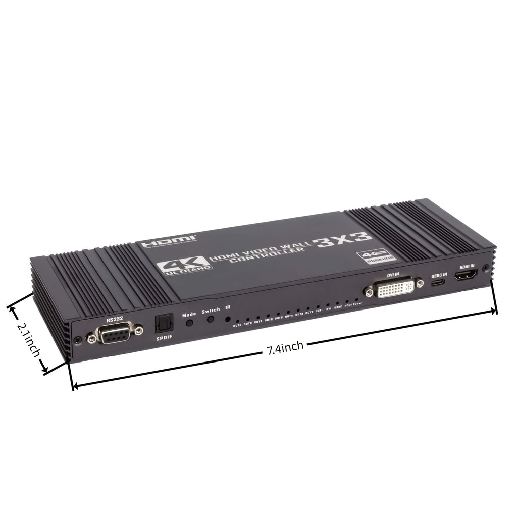 3x3 HDTV Video Wall Controller, 4K@30Hz Input 1080P@60Hz 9 HDTV Output TV Splicer | 17 Display Modes, 90°/180°/270° Rotation, Bezel Fusion, SPDIF 5.1CH Audio Extractor, Plug & Play With IR Remote For Advertising Screen, Home Theate