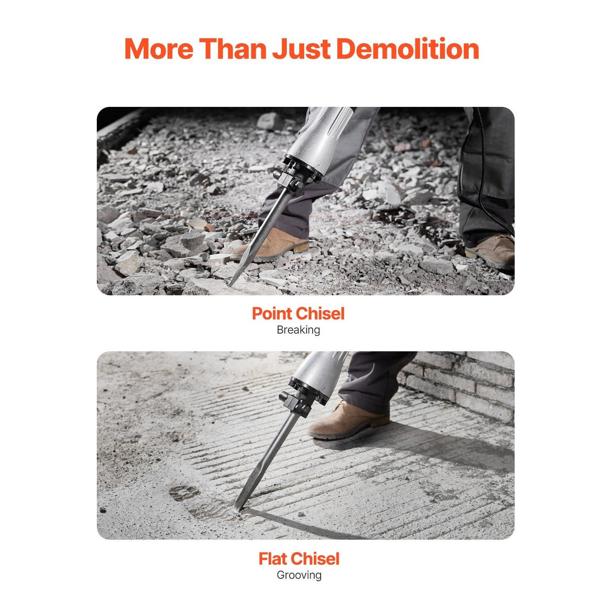VEVOR Demolition Jack Hammer, 2200W 1350 BPM / 1400 BPM Jack Hammer Concrete Breaker, Heavy Duty Electric Jack Hammer 4pcs/6pcs Chisels Bit with Gloves, 360°C Swiveling Front Handle for Trenching and Breaking Holes