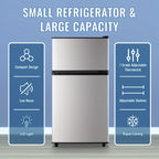 5.0/3.5/2.5 Cu.ft Small Fridge with Freezer 2-Door Compact Refrigerator 7-Level Adjustable Thermostat, Removable Shelves and Bakset, Perfect for Dorm, Office, RV, Bedroom, Silvery