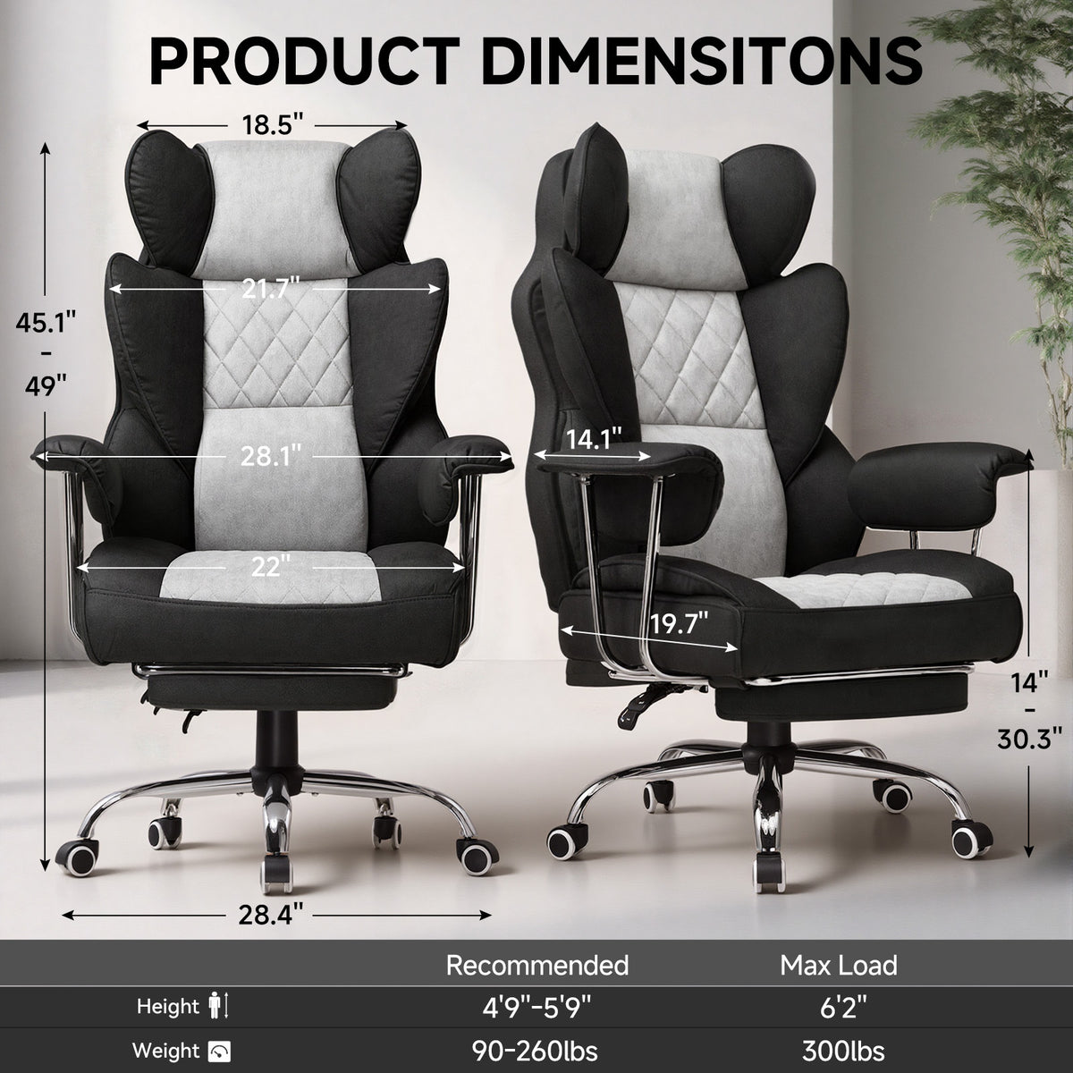 Executive Office Chair for Heavy People, Gaming Chair, Ergonomic Wide Desk Computer Chair with Pocket Spring Lumbar Support, Footrest, Outward Fixed Soft Armrests, High Back PU Leather, Height Adjustable, Big and Tall