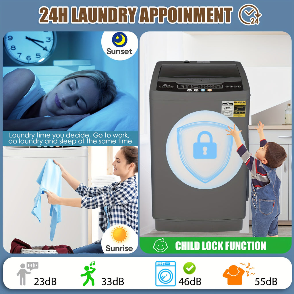 20Lb Automatic Washing Machine, Washing And Drying Machine with LED Control Panel, Honeycomb Stainless Steel Drum, 10 Washing Programs And 8 Water Levels, Suitable for Families, Apartments, Dormitory Washing Machine, Grey