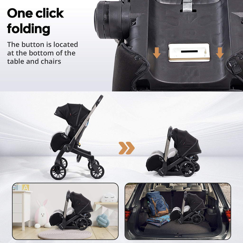 Travel Baby Stroller, Foldable and Bidirectional, Adjustable Sunshade Roof, Metal Frame and Comfortable Fabric- Multiple Colors Available (Black/ Pink/ Green)
