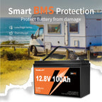 12V 100Ah/100Ah*2/150AH MAX LiFePO4 Lithium Battery, with 100A BMS, 12V Deep Cycle Marine Battery, Maximum Energy 1280Wh, Low Temperature Protection. High Performance, Suitable for Home Or Outdoor Use.