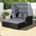 COSTWAY Patio Rattan Daybed Lounge Retractable Top Canopy Side Tables Cushions Gray.