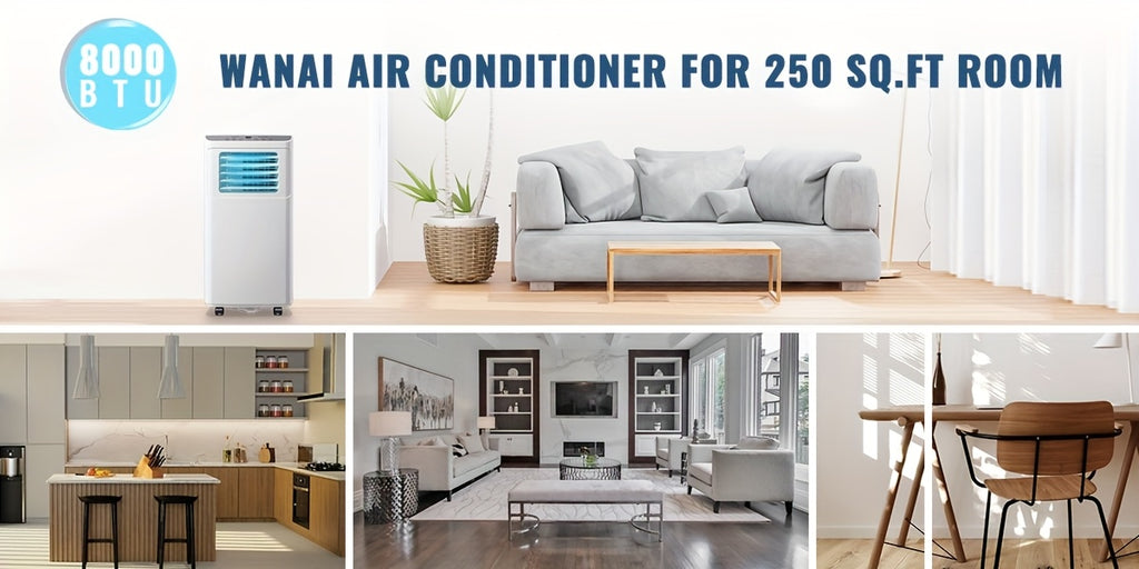 Portable Air Conditioner 8000 BTU, Remote Control, Fan Mode, Cools 250sq. Ft, 24 Hour Timer, Quiet Operation, 2 Fan Speed for Bedroom Office Home Dorm