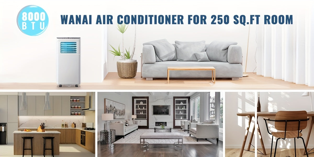 Portable Air Conditioner 8000 BTU, Remote Control, Fan Mode, Cools 250sq. Ft, 24 Hour Timer, Quiet Operation, 2 Fan Speed for Bedroom Office Home Dorm