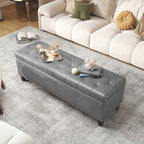 51-Inch Storage Ottoman Bench, Upholstered End of Bed Ottoman Bench with Storage and Seating, Large Faux Leather Bench for Foot Rest in Bedroom, Living Room, Entryway, Hallway