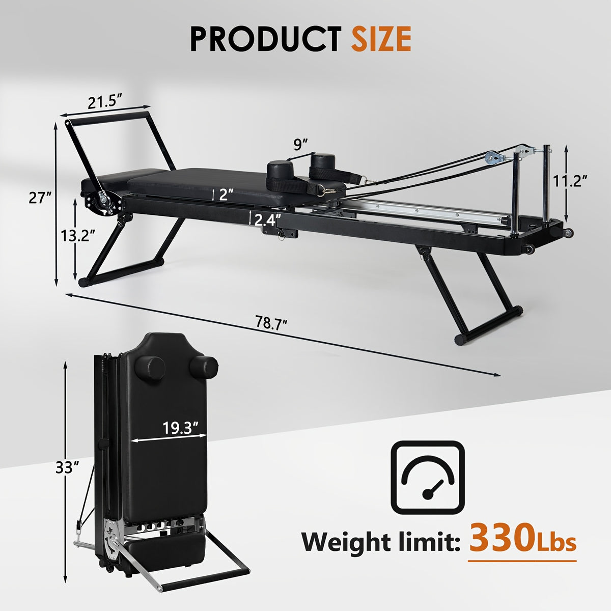 SogesPower Pilates Reformer Machine for Home Gym Workout, Foldable Pilates Equipment with High Strength Alloy Springs for Beginners, Up to 330lbs Weight Capacity