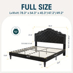 WEEWAY Full/Queen/King Bed Frame with Velvet Adjustable Tiara Curved Headboard And High Resilience, Upholstered Diamond Button Tufted Platform Bed with Wood Slats/No Box Spring Needed/Noise Free/Black/Dark Grey