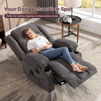 Manual Recliner Chair with Massage And Heat Ergonomic Overstuffed Breathable Fabric Reclining Chair with 2 Side Pockets, 2 Cup Holders, Remote Control, for Game & Recreation Room Furniture