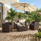 Outdoor Sectional Sofa Set with Tempered Glass Table — 4-Piece PE Wicker Patio Conversation Set