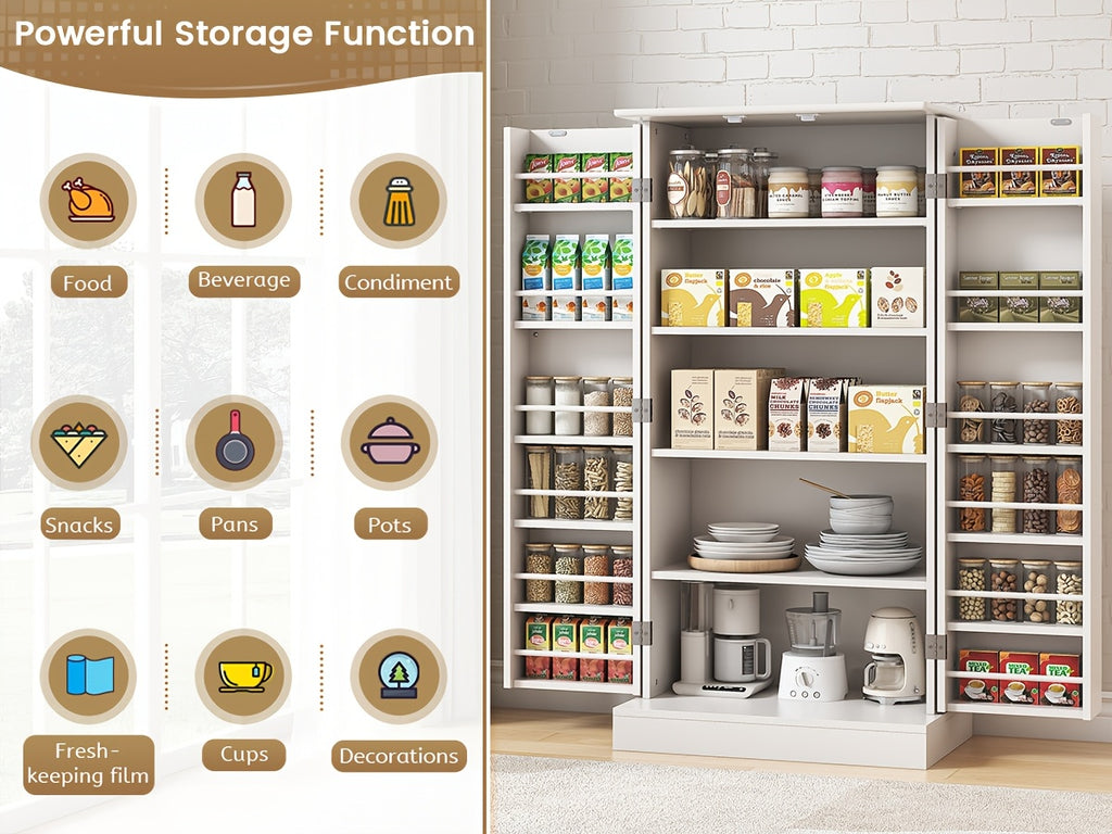 47 Inches Pantry Cabinet, Kitchen Pantry Cabinet with Adjustable Shelves, Freestanding Kitchen Pantry Storage Cabinet, Buffet Cupboards Sideboard for Kitchen, Living Room And Dinning Room