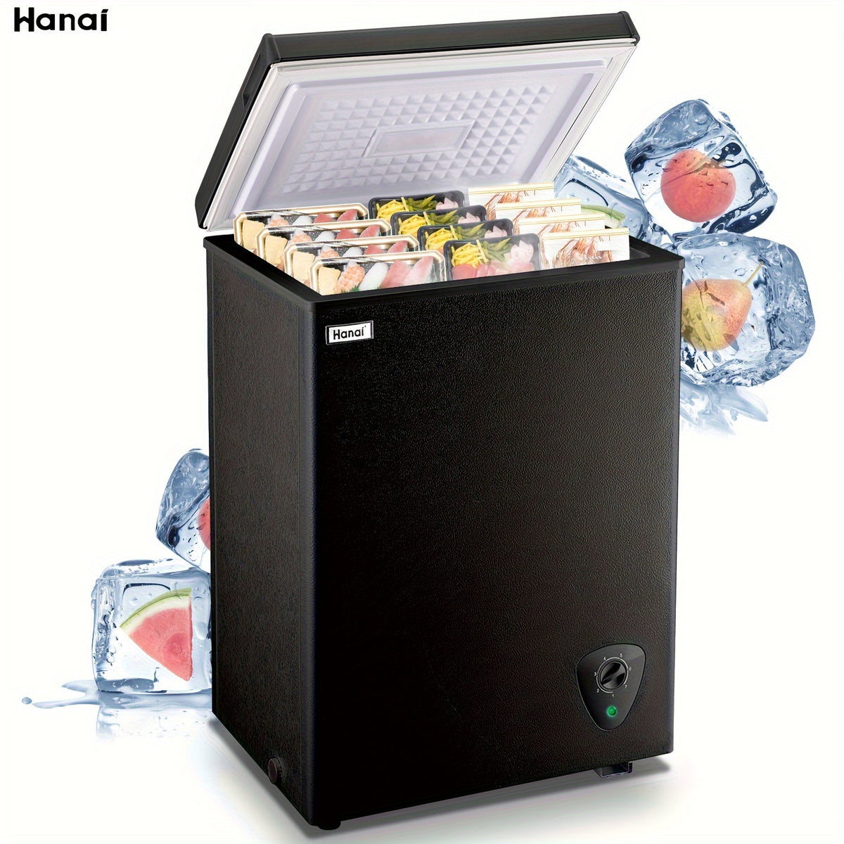 WANAI 3.5 Cu.Ft Chest MINI Freezer Adjustable 7 Thermostat Compact Deep Freezer Top Door Low Noise with Removable Basket