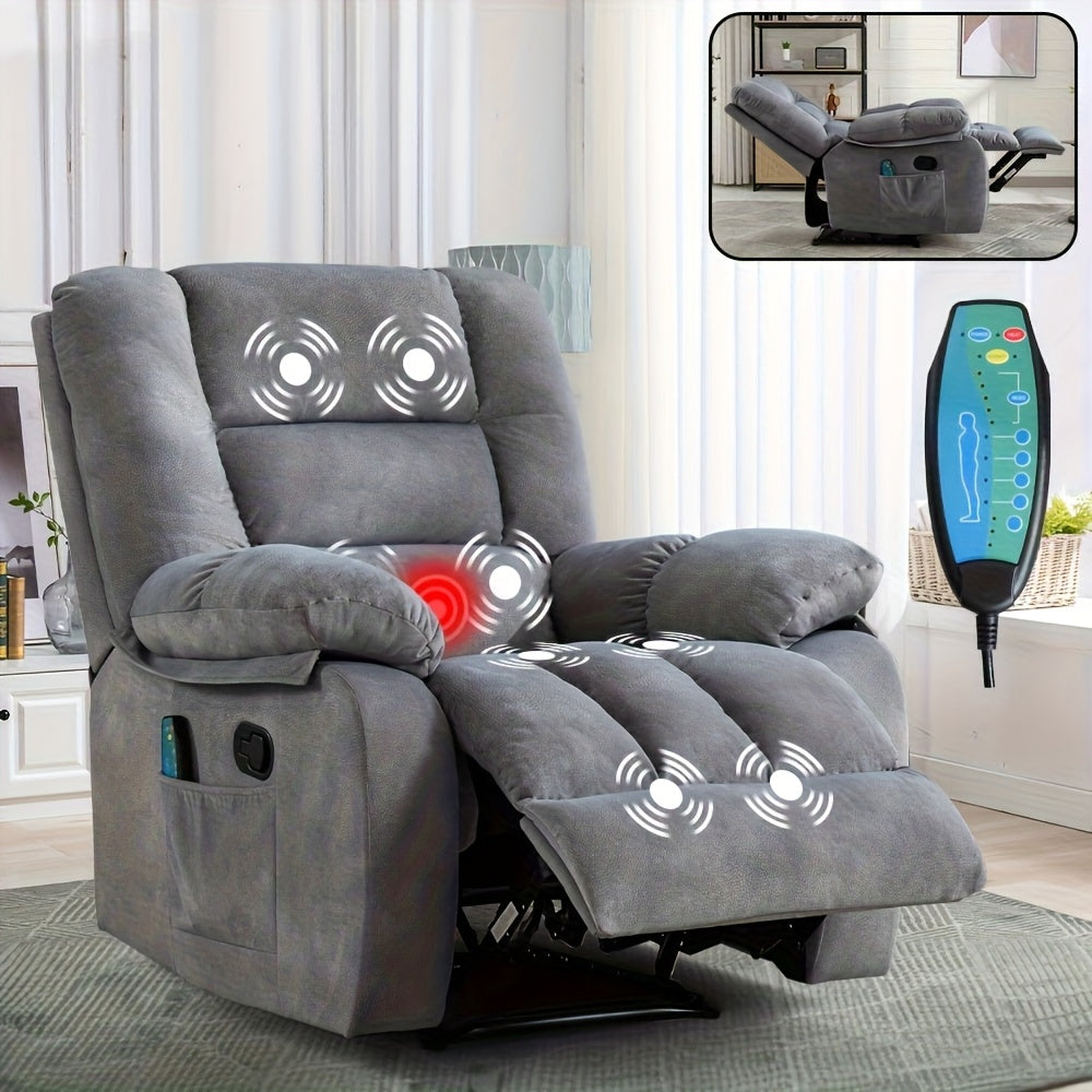 Large Manual Recliner with Massage And Heating Functions, Sofa with Side Pockets, Suitable for Living Room And Bedroom