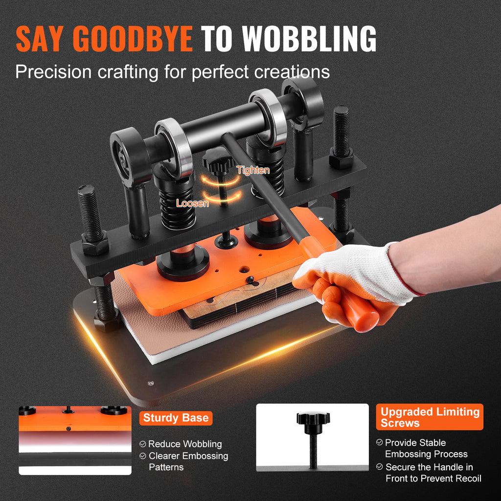 VEVOR Leather Cutting Machine, 10.2 x 4.7/10.2 x 5.9/14.2 x 10.2 in Embossing Plate Manual Die Cutter, 0.47 in Pressure Stroke Leather Embossing Machine, Dual Guide Shafts Die Cut Machine for Various of Materials