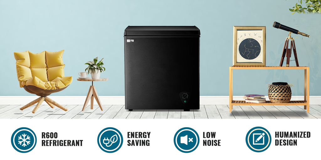 4.2 CU.FT. Compact Chest Freezer with 7 Adjustable Thermostat, Top Open Door Deep Freezer Compressor Cooling with Removable Storage Basket, Perfect for Home Office Dorm Or Apartment
