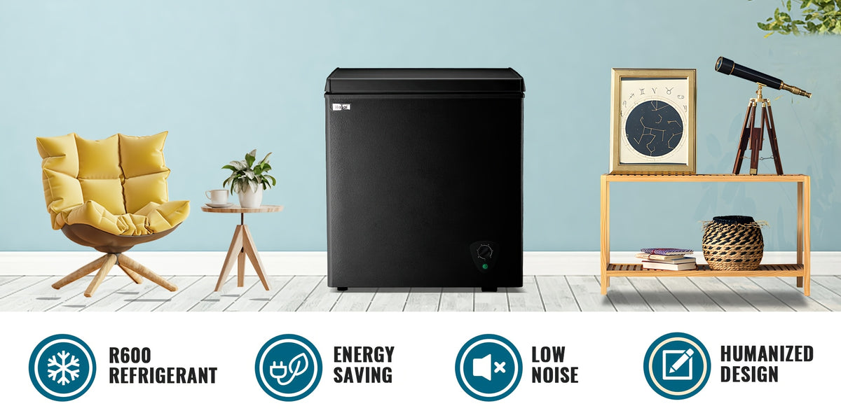 4.2 CU.FT. Compact Chest Freezer with 7 Adjustable Thermostat, Top Open Door Deep Freezer Compressor Cooling with Removable Storage Basket, Perfect for Home Office Dorm Or Apartment