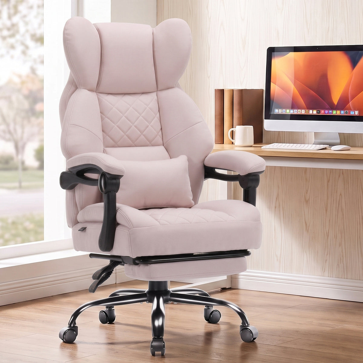 Office Chair OC-305 by LUCKRACER with Synchronized Armrests That Follow the Reclining High Back