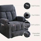 Manual Recliner Chair with Massage And Heat Ergonomic Overstuffed Breathable Fabric Reclining Chair with 2 Side Pockets, 2 Cup Holders, Remote Control, for Game & Recreation Room Furniture