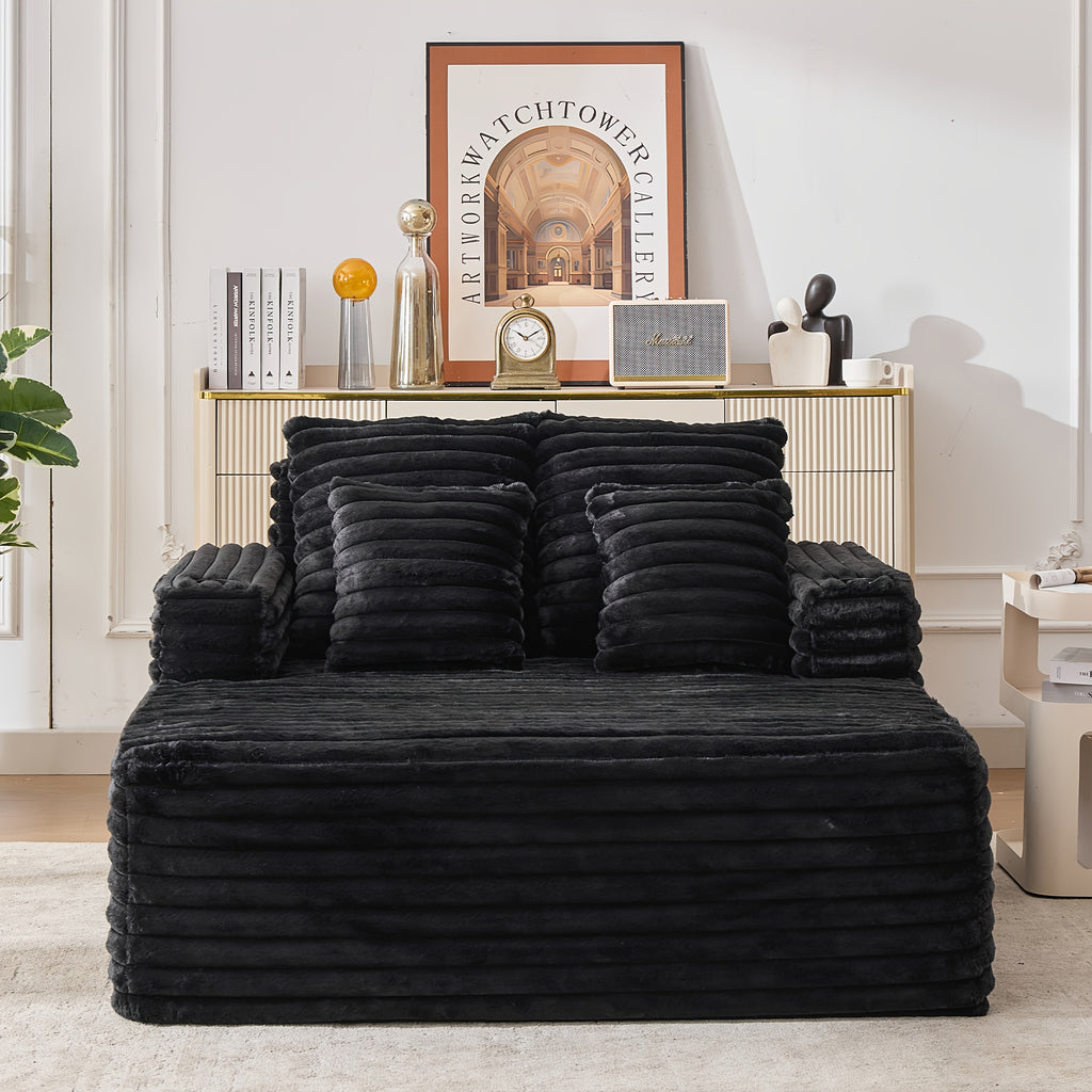 57" Oversized Frameless Floor Sofa, with Cup Holder, Plush Cushioned Lounger with Deep Seat for Living Room & Apartment