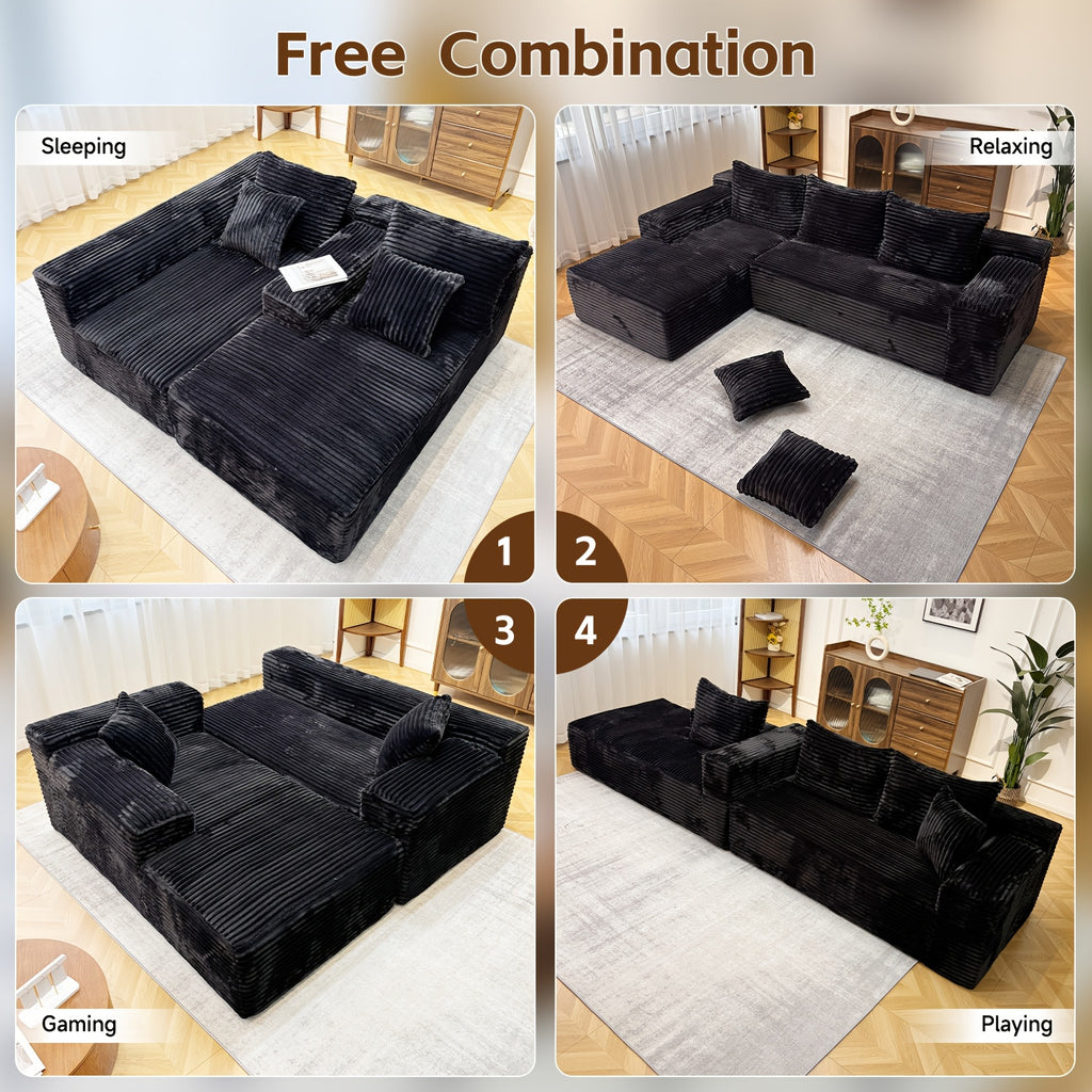 103-inch L-shaped Sofa, a Multifunctional Transforming Compression Sofa Bed with Chaise Lounge, Comes with 2 Throw Pillows, Built-in High-density Supportive Sponge, a No-assembly-required Sofa Chair Suitable for Bedrooms and Living Rooms