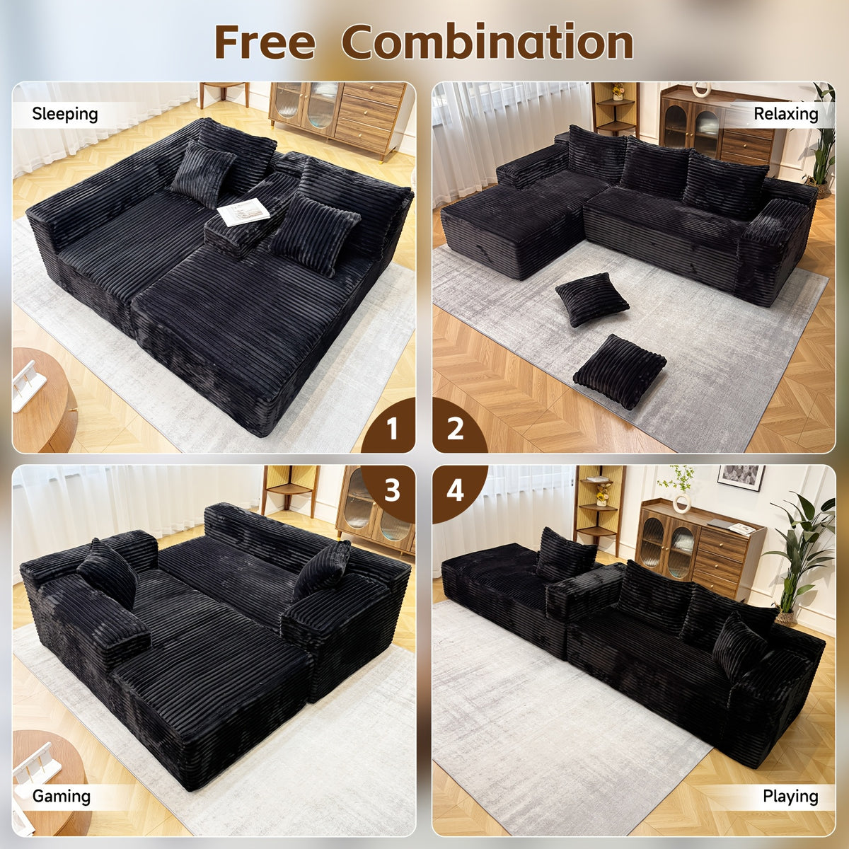 103-inch L-shaped Sofa, a Multifunctional Transforming Compression Sofa Bed with Chaise Lounge, Comes with 2 Throw Pillows, Built-in High-density Supportive Sponge, a No-assembly-required Sofa Chair Suitable for Bedrooms and Living Rooms