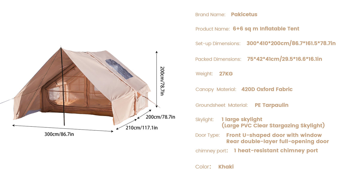 PAKICETUS Premium Inflatable Camping Tent For 4-6 Person, Summer Glamping With Quick Air-Flow & Breathable Mesh, 4 Season All-Weather Shelter, Luxury Large Air Tent With Manual Pump, Easy Setup Heavy-Duty Windproof Family Outdoor House