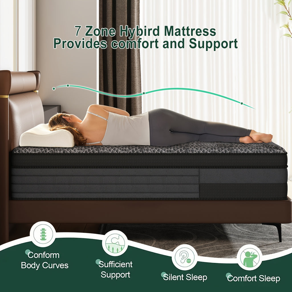 12/14 Inch Queen Size Mattress, King Size Mattress, Full Size Mattress, Twin Mattress in a Box with Memory Foam And Individual Pocket Springs, Motion Isolation, Pressure Relief, Medium Firm Feel, Cool And Comfortable Sleep, Edge