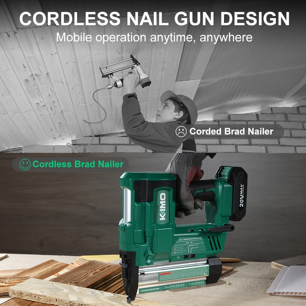 Cordless Brad Nailer and Stapler for Home Improvement and Woodworking, KIMO Battery-Powered Tool