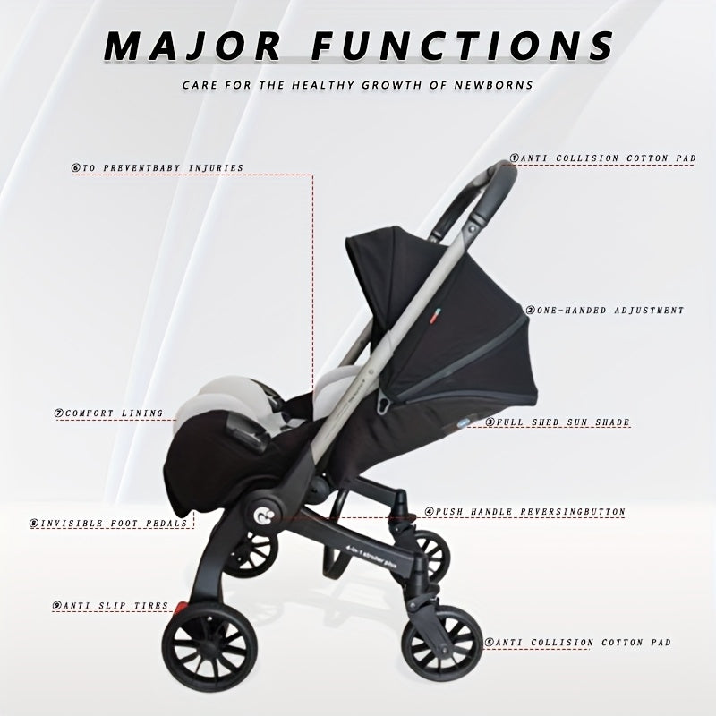 Lightweight Foldable Stroller, Dual-Directional Push with Adjustable Canopy, Metal Frame with Safety Harness, Designed for Newborns, Portable and Airplane-Friendly, Suitable for Outdoor Travel and Holiday Gifting