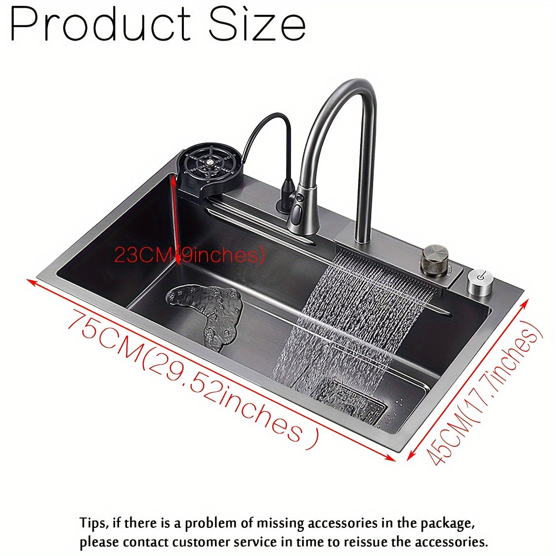 Stainless Steel Kitchen Sink with Waterfall Feature - Single Basin, Built-In/Under Countertop Design, Includes Faucet & Additions Kitchen Faucets for Sinks Kitchen Sink Faucet