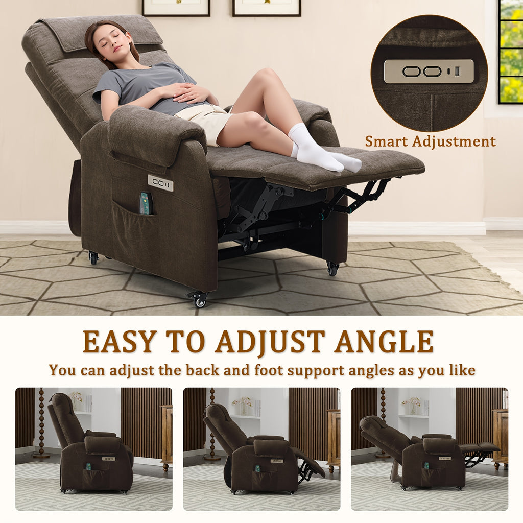 Personal Care Armchair, Recliner with Massage And Heating Functions, Portable Sofa Chair, Electric Recliner, Chair with USB Port And Side Pockets, Chenille Material Recliner Suitable for Living Room, Christmas Gift.
