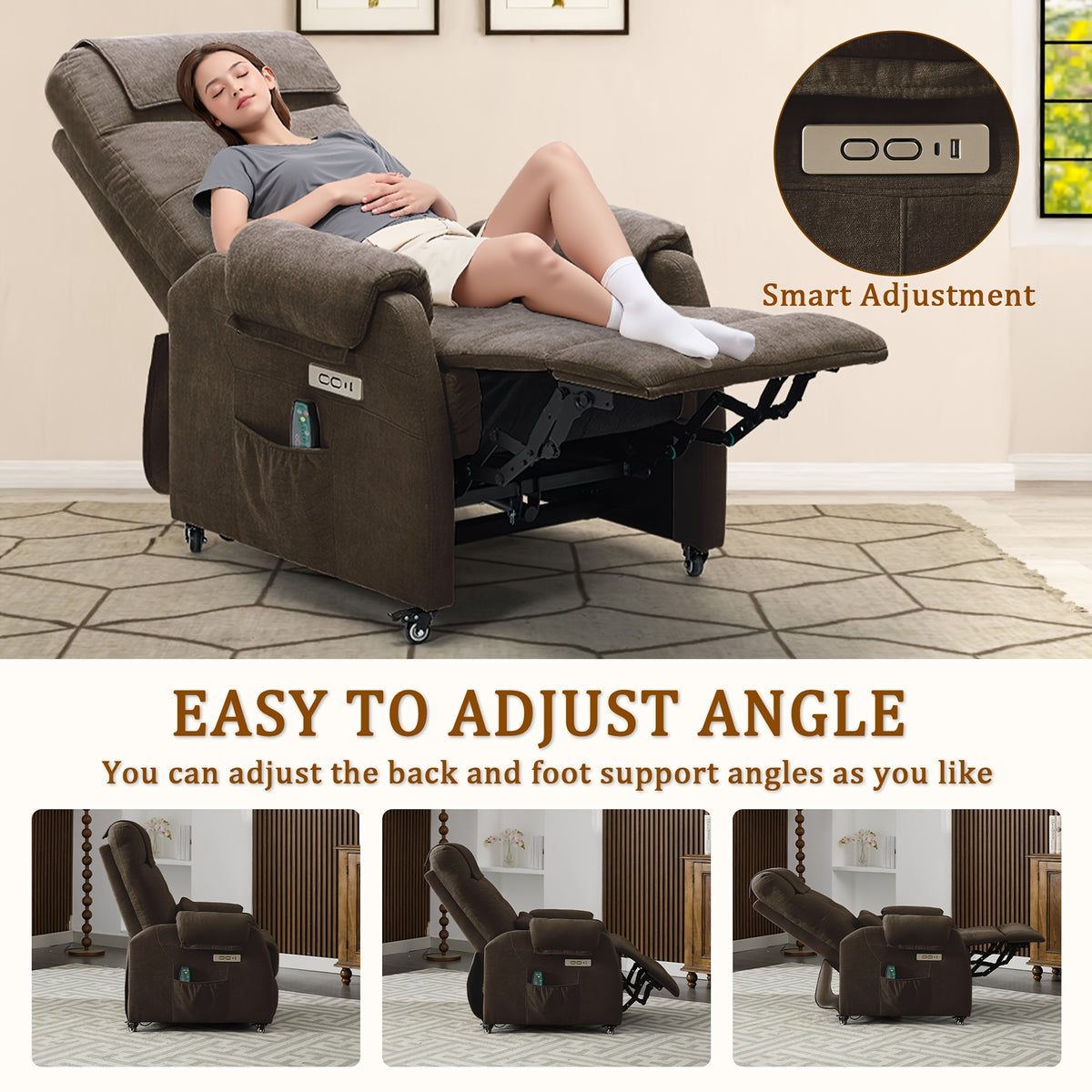 Personal Care Armchair, Recliner with Massage And Heating Functions, Portable Sofa Chair, Electric Recliner, Chair with USB Port And Side Pockets, Chenille Material Recliner Suitable for Living Room, Christmas Gift.