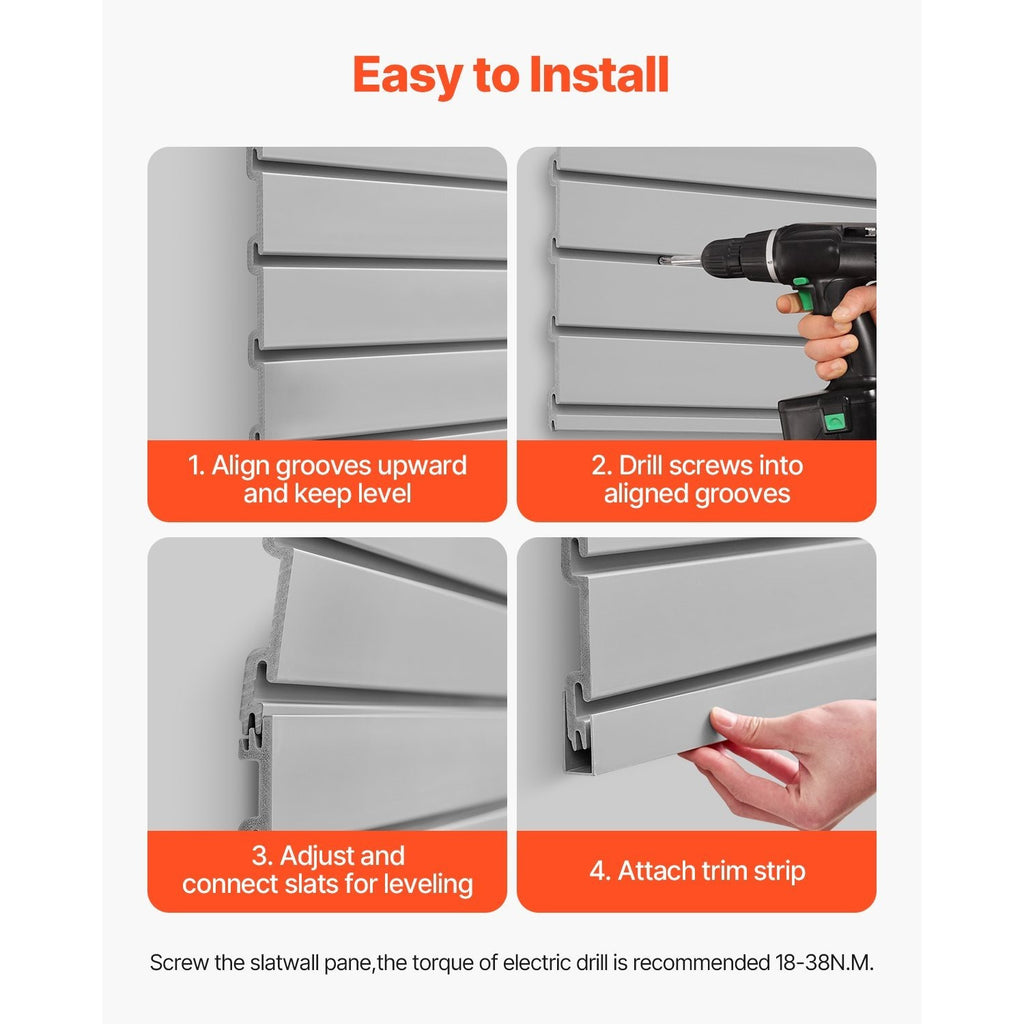 VEVOR 2 x 4 ft / 4 x 4 ft / 8 x 4 ft Slat Wall Paneling PVC White Garage Slatwall with Modular Design White/Grey/Black