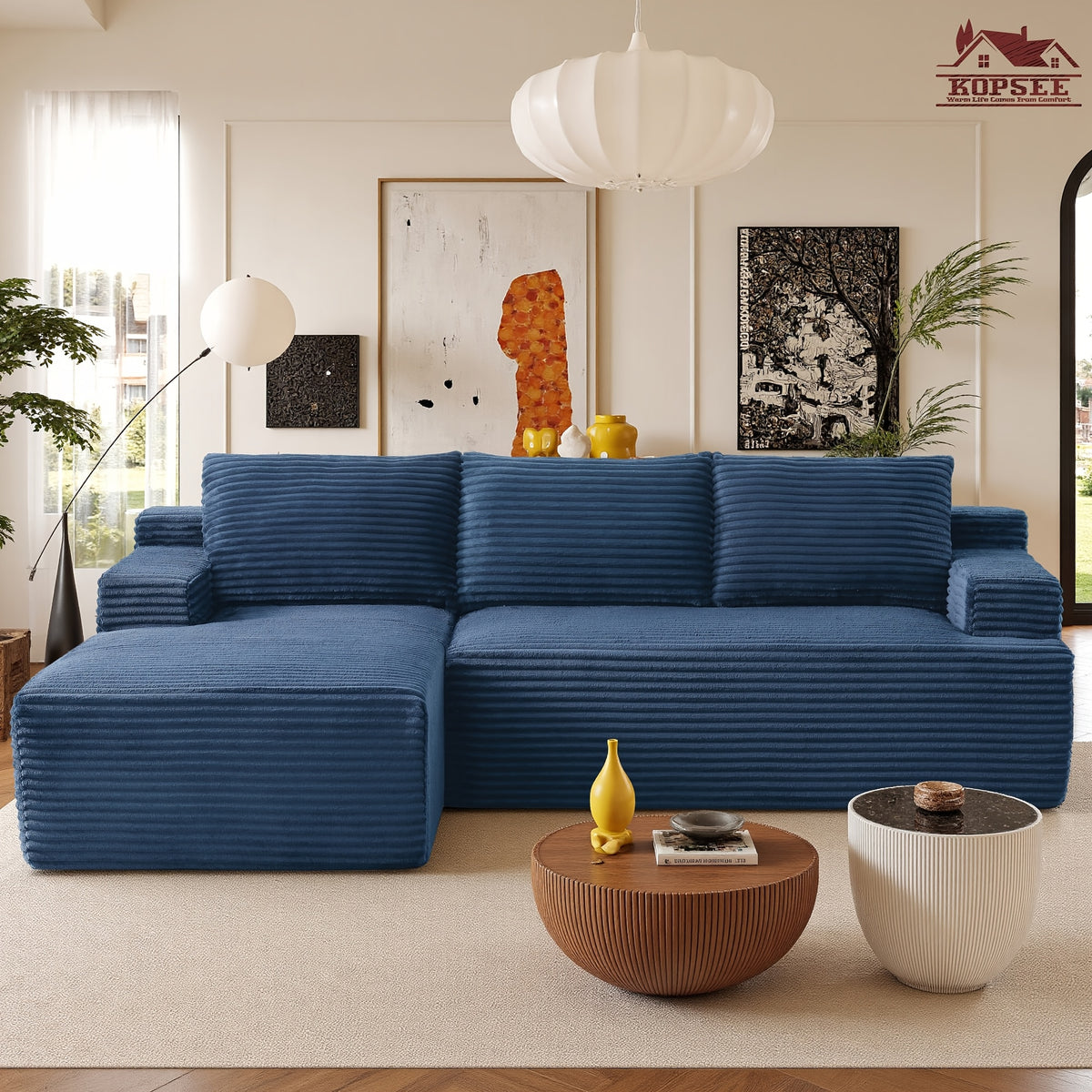 KOPSEE 96" Sectional Sofas for Living Room Cloud Couch Sofa with L-Shape Upholstered Boneless Couches Modern Modular Sectional Sofa with Chaise