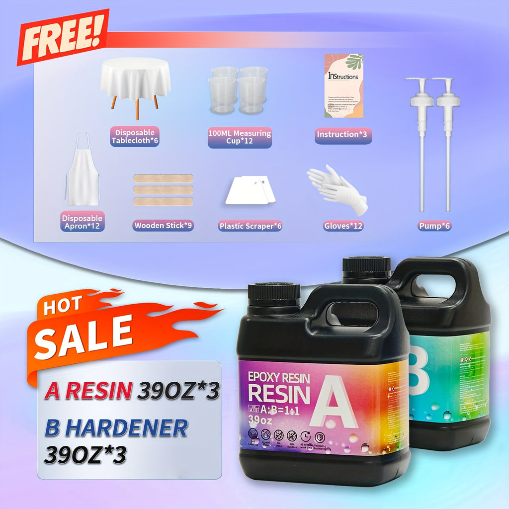 16 Sets Full-Case Bulk Epoxy Resin AB Glue - Professional-Grade Casting Kit - Yellowing-Resistant, High Transparency, Bubble-Free | Ideal for Coating, Casting, Resin Art, Jewelry Making, Tabletops & Solid Wood Side Tables, Includes 1248oz/624oz