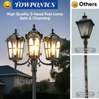 Outdoor Pathway Post Light, 3-Head Dusk-to-Dawn Fixture for Backyard and Garden Lighting Areas