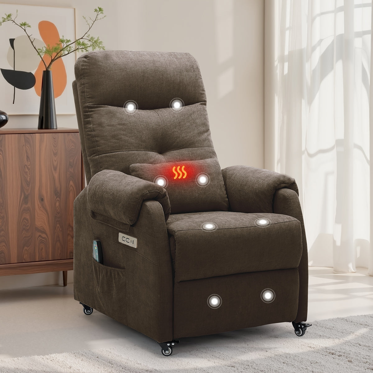 Electric Massage Recliner in Chenille with Heat for Living Room Seating and Holiday Gifting