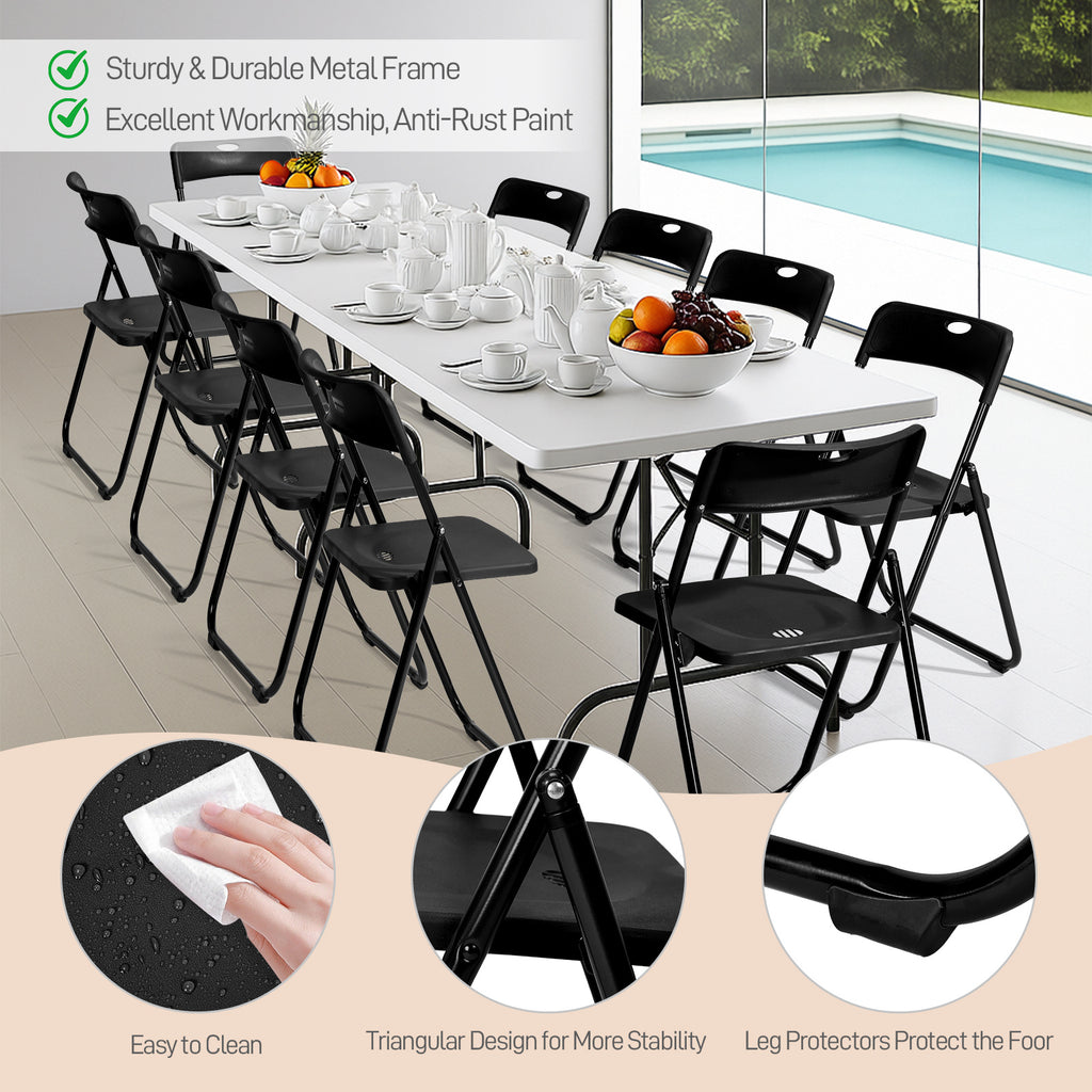 Set of 10 Durable Metal Frame Folding Chairs, Stackable Plastic Seating for Commercial Use, Ideal for Family Gatherings, Celebrations, Outdoor Meals, Educational Institutions, And Weddings. Designed for Hard Surfaces, Easy to Clean