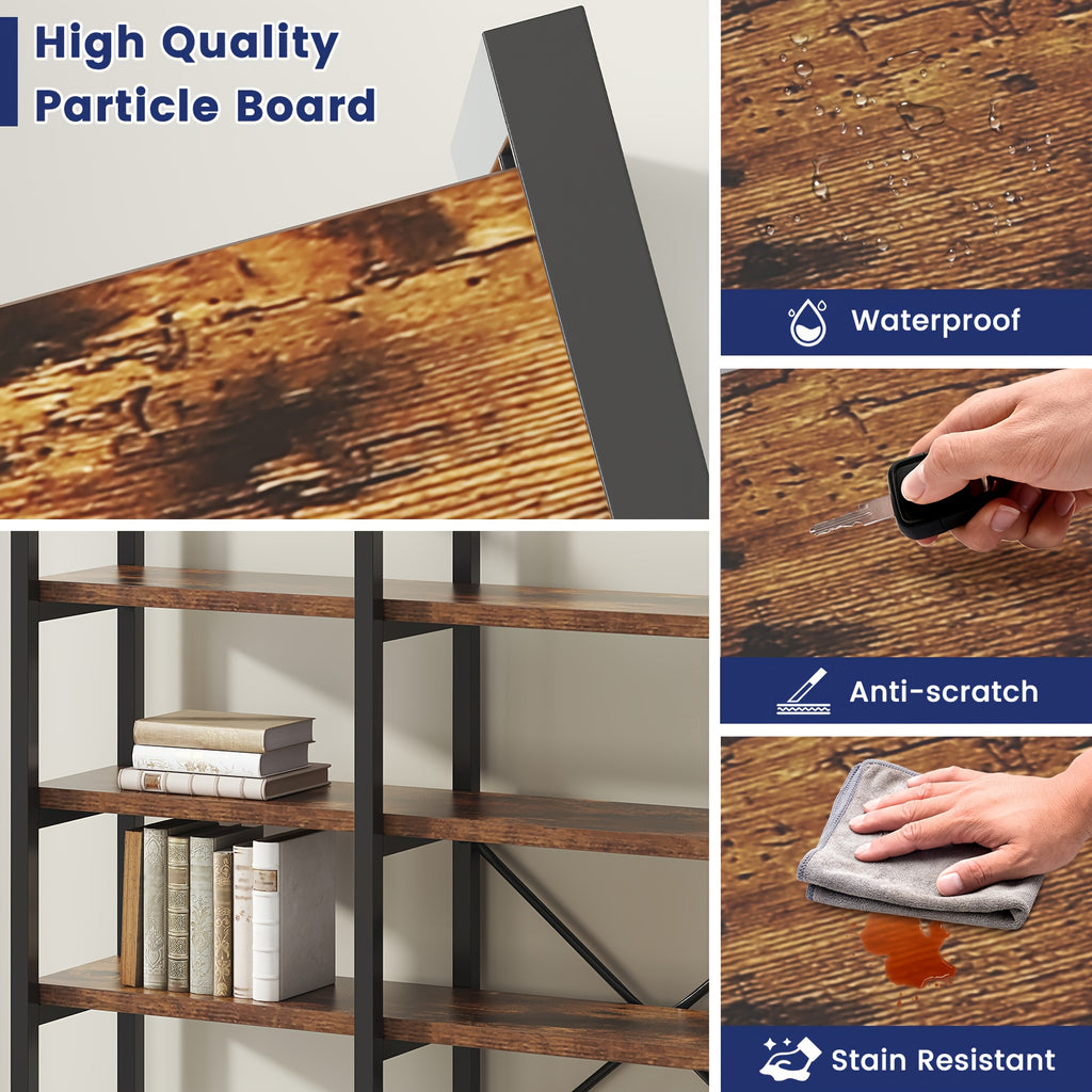 Industrial Bookcase, 71-Inch 5-Tier Triple-Wide Geometric Display Shelf for Home or Office