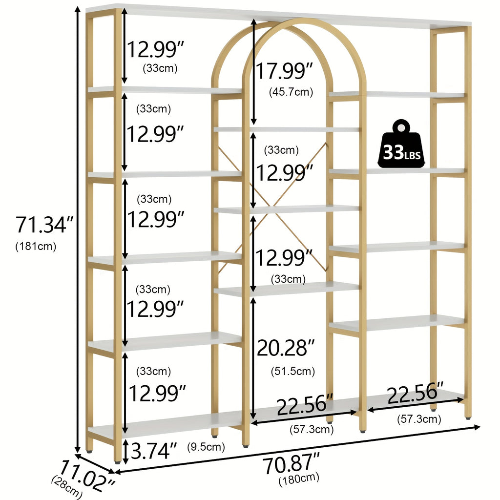 Triple Wide 5-Tier Large Open Bookshelf, Tall Storage Display Shelf With Metal Frame, Extra Large Golden Bookcase, Freestanding Etagere Bookcase With Display Shelf For Home Office