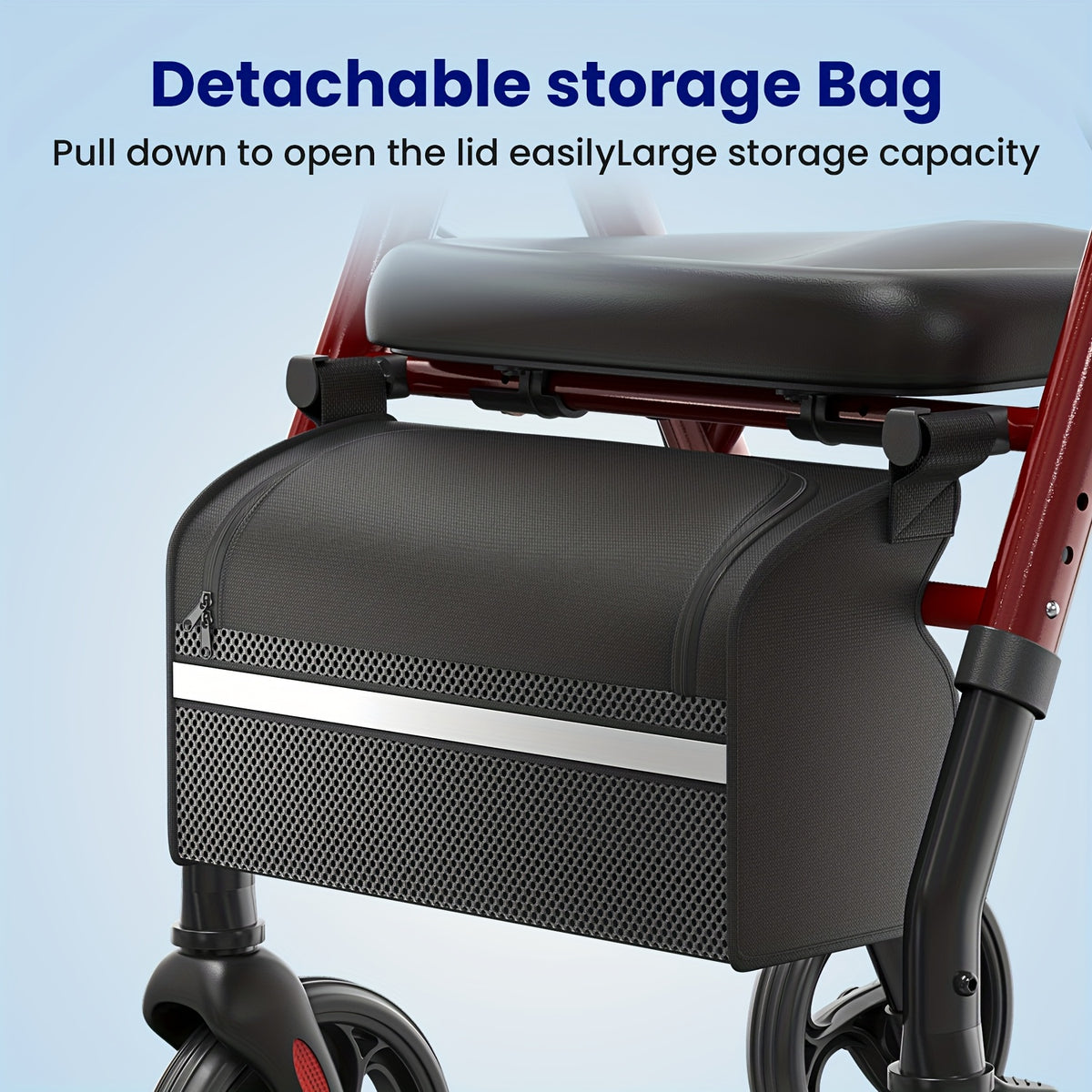 Maidesite Upright Walker, Stand Up Rollator Walker with Padded Seat and Backrest, Foldable Walker with Seat, Compact Folding, Fully Adjustment Frame, 8" Big Wheels for All Terrain, Ergonomic Seat and Backrest, Walkers for Seniors, Red