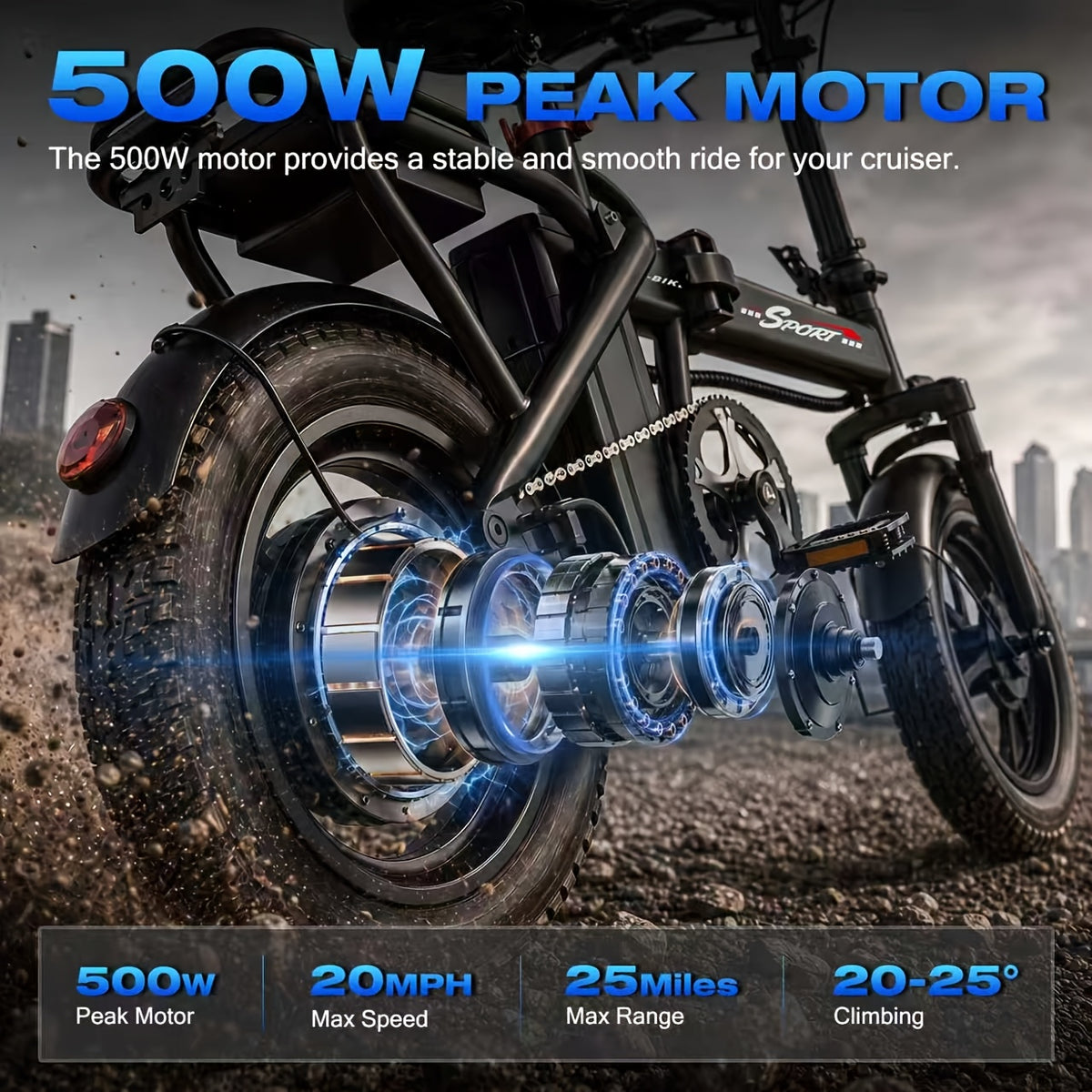 Folding Electric Bicycle, Peak Power 500 Watts, 20 Miles/Hour Brushless Motor, 14-Inch Tires, 48-Volt 10 Ampere-Hour Detachable Battery, Adult Electric Bicycle, Electric Bicycle, Suitable for Urban Commuting, Is The Best Choice for a Gift