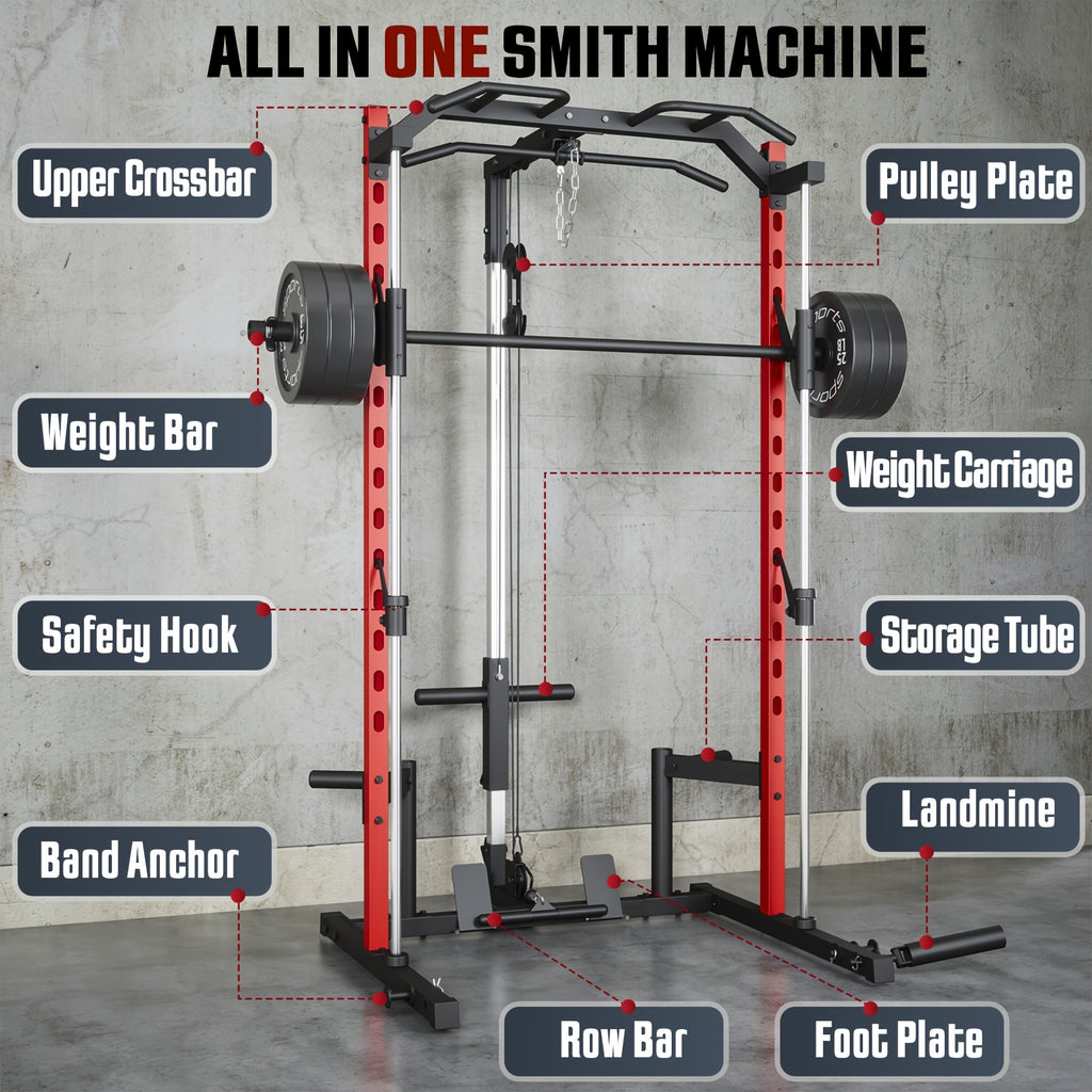 Power Cage, Multi-Functional Power Racks for Home Gym with Dual Pulley Systems, 2000 LBS Weight Capacity Fitness Squat Rack for Strength Workout with More Training Attachment Optional Weight Bench Weight Plates and Barbells Not Included
