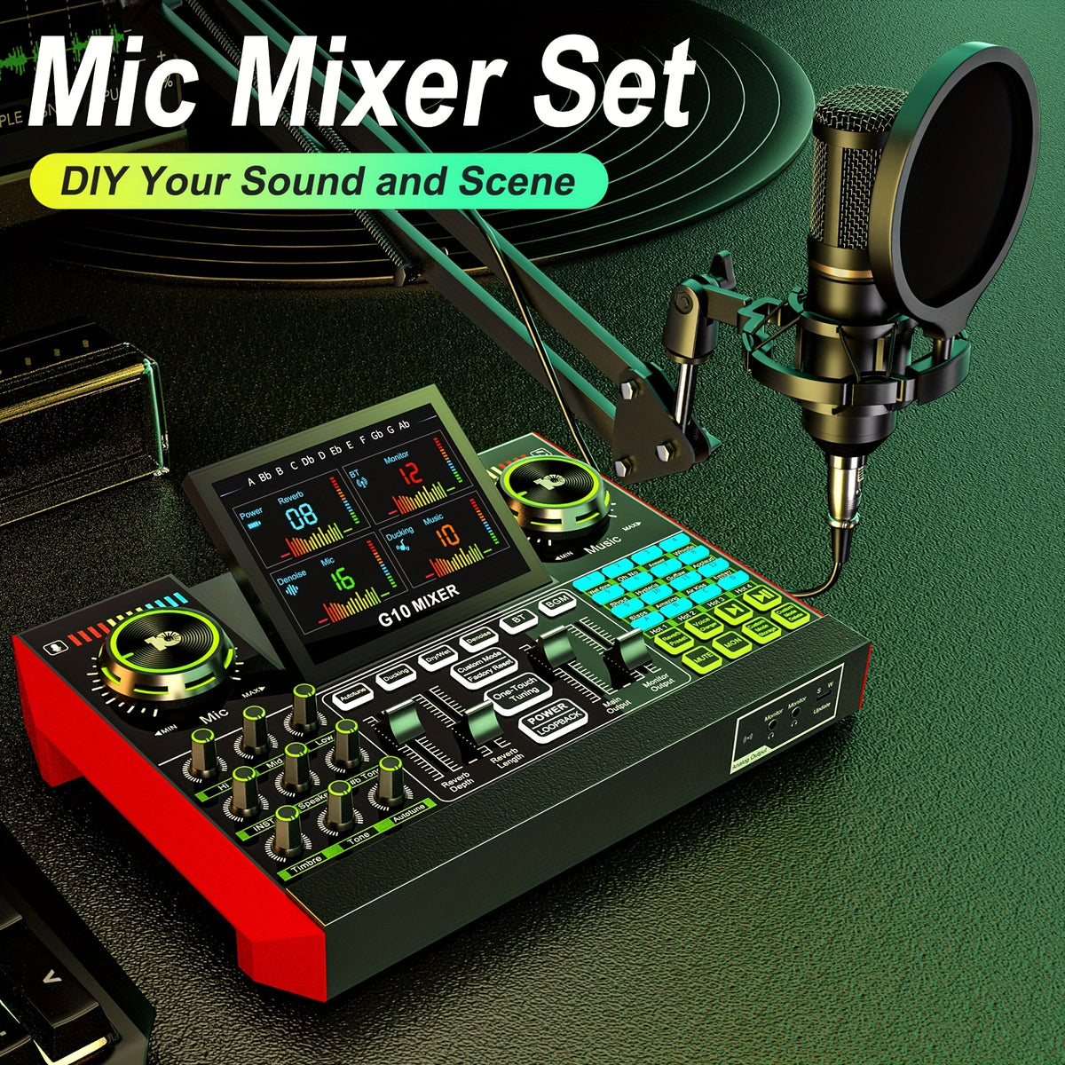 Podcast Equipment Bundle, Recording Studio Package with Voice Changer, Live Sound Card - Audio Interface for Laptop Computer Vlog Living Broadcast Live Streaming Plug And Play PC Computer Kit with Professional Chipset For, Gaming, Singing
