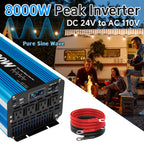Pure Sine Wave Inverter 8000W (Peak)Car Power Inverter Efficient 12V/24V DC To 110V 120V AC With LCD Display And Remote & Troubleshooting, 4 US Sockets For Vehicles Car Chargers For Home Solar System RV Vans, Without Battery
